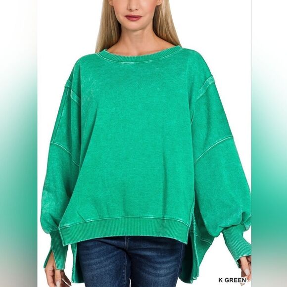 Zenana Outfitters Tops - ***Zenana Acid Wash Oversized Batwing Sleeve Sweatshirt